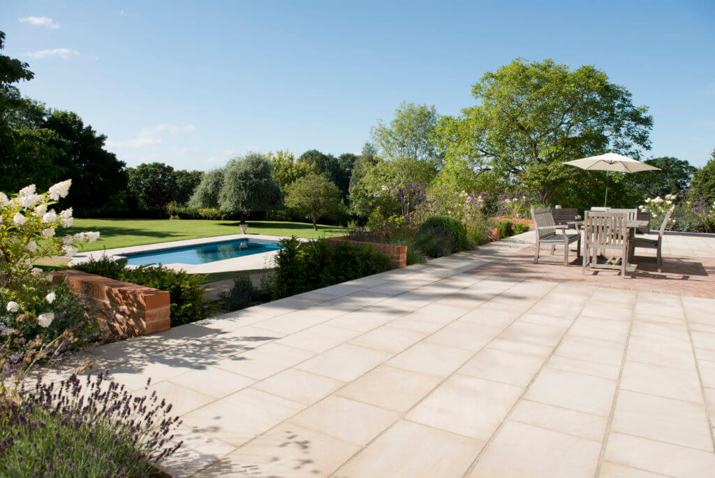 Photograph of a patio in a backgarden of a house