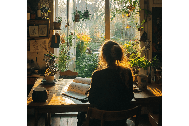 dreaming of a garden woman looking into garden for design inspiration