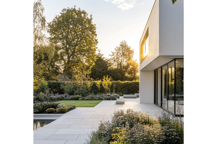 modern garden with patio