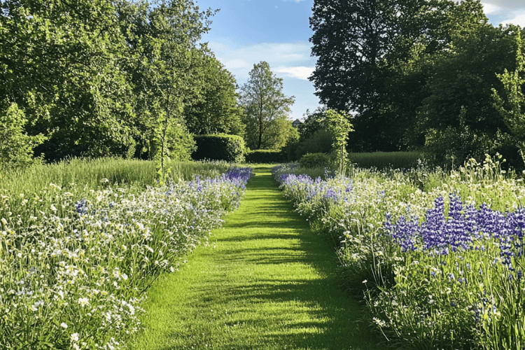 mown lawn spring garden inspiration mown path through meadow