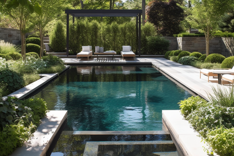 Courtyard pool and garden spring garden inspiration for hedgerows