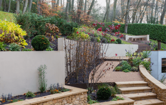 steep garden with steps and planting