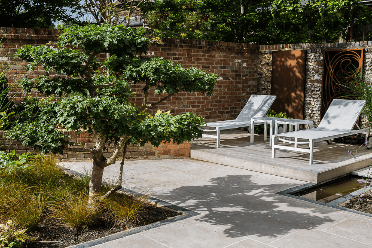 large patio and planting