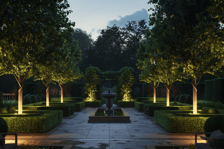 formal fountain and planting